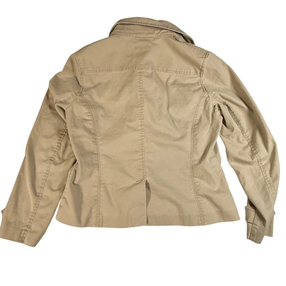 Talbots Stretch Utility‎ Jacket Khaki Beige Cotton Twill Cargo Coat Women's 12